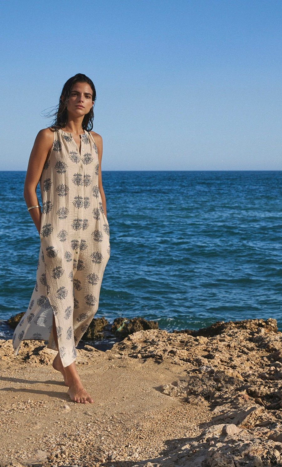 Vestido largo halter estampado