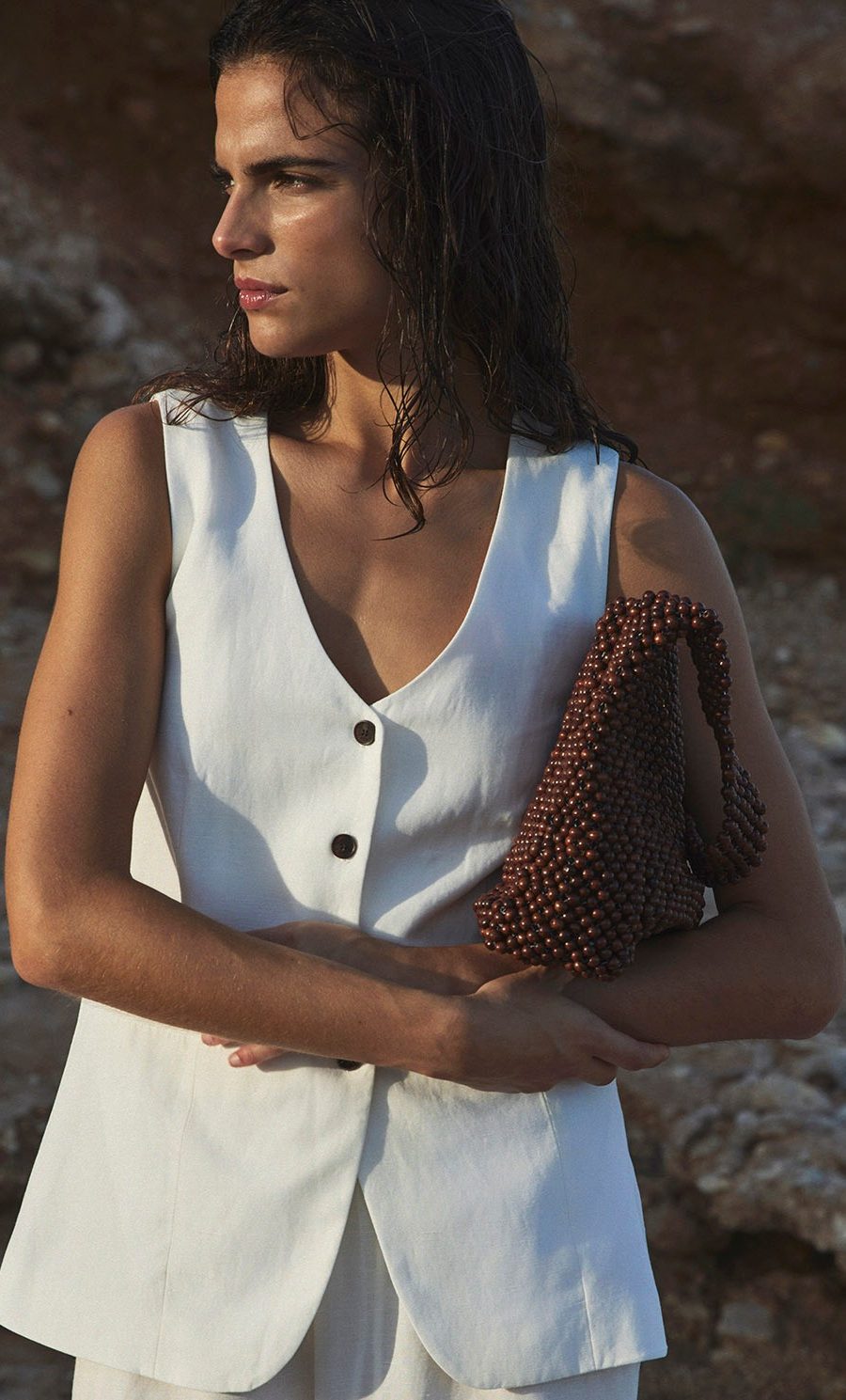 Chaleco largo tencel y lino