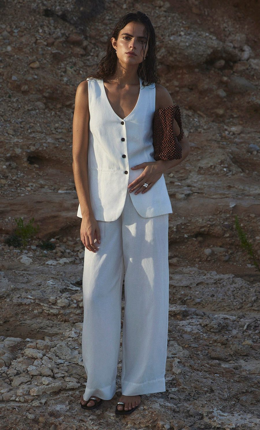 Pantalón mezcla lino wide leg