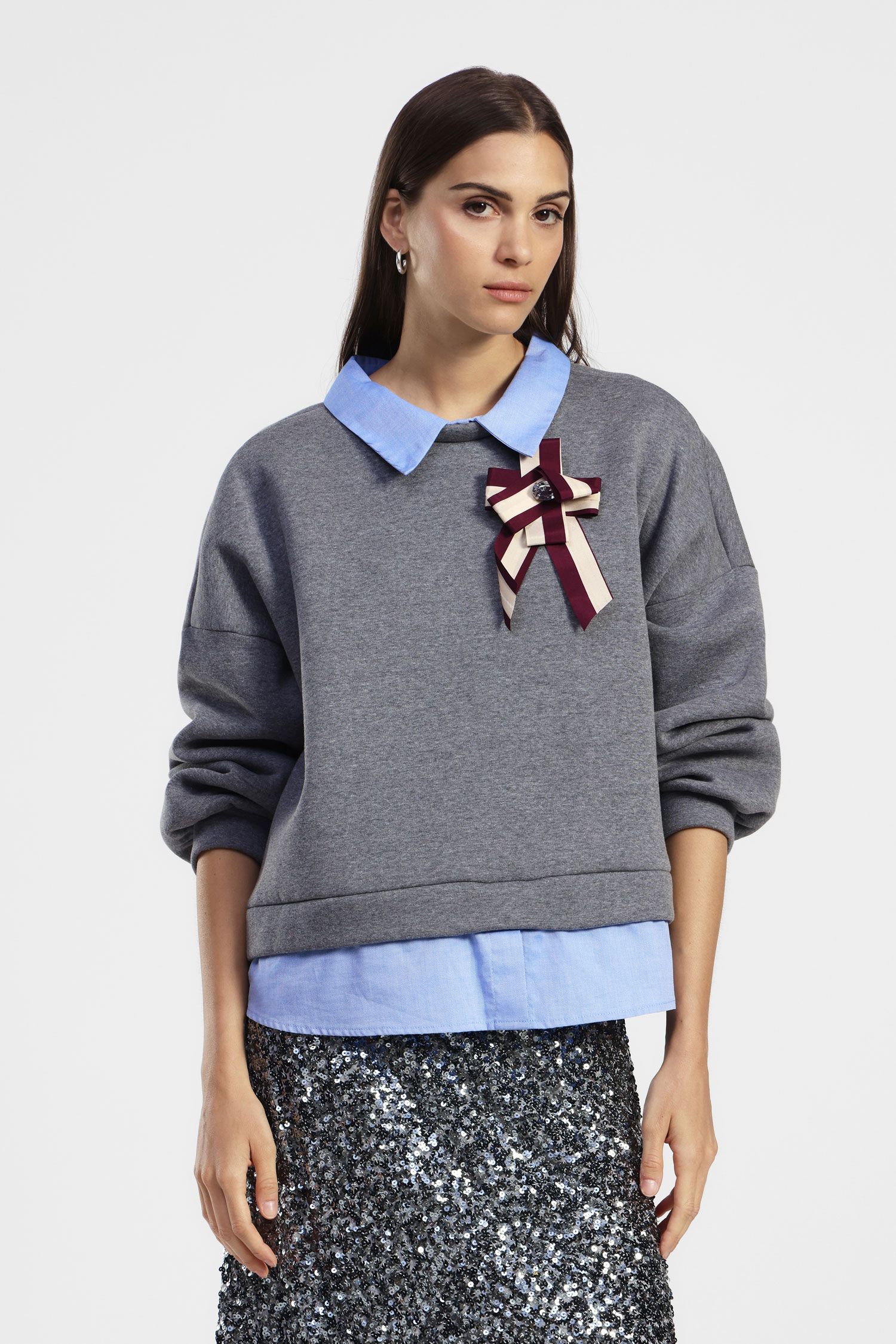 DIXIE - Sudadera sin capucha con cuello polo y lazo joya