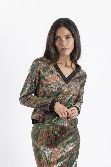 BMB & Co. - Camiseta estampada con lentejuelas