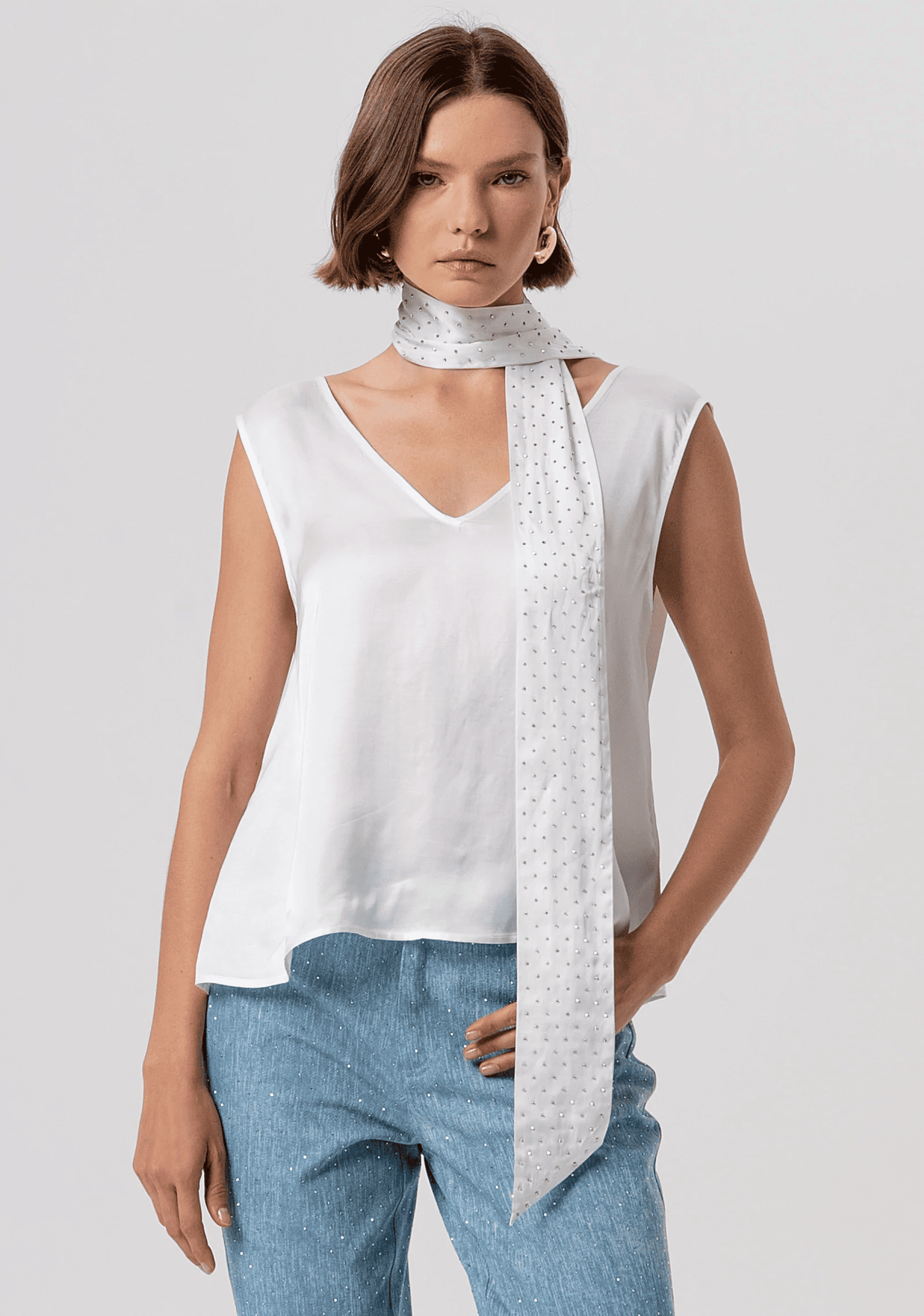 FRACOMINA - Top corto sin mangas de satén