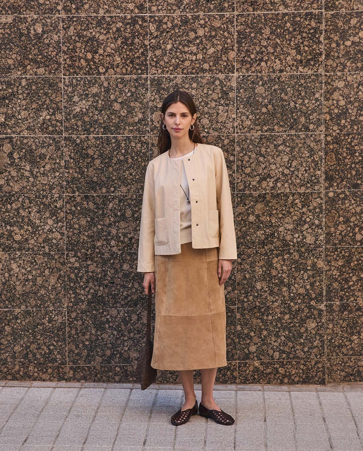 YERSE - Falda midi piel ante