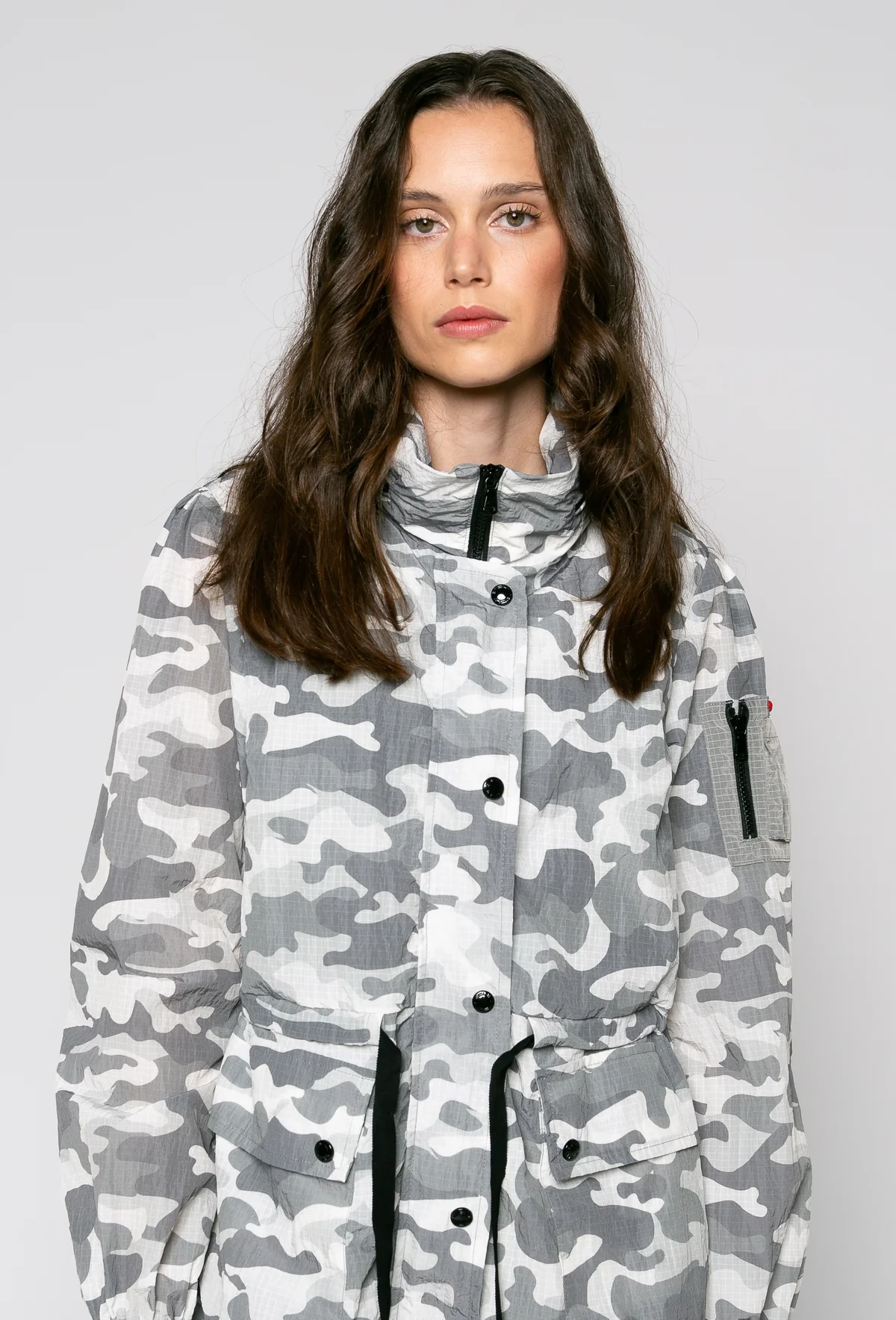 DICHI – Abrigo camuflaje gris de corte recto - Chaqueta FIONA