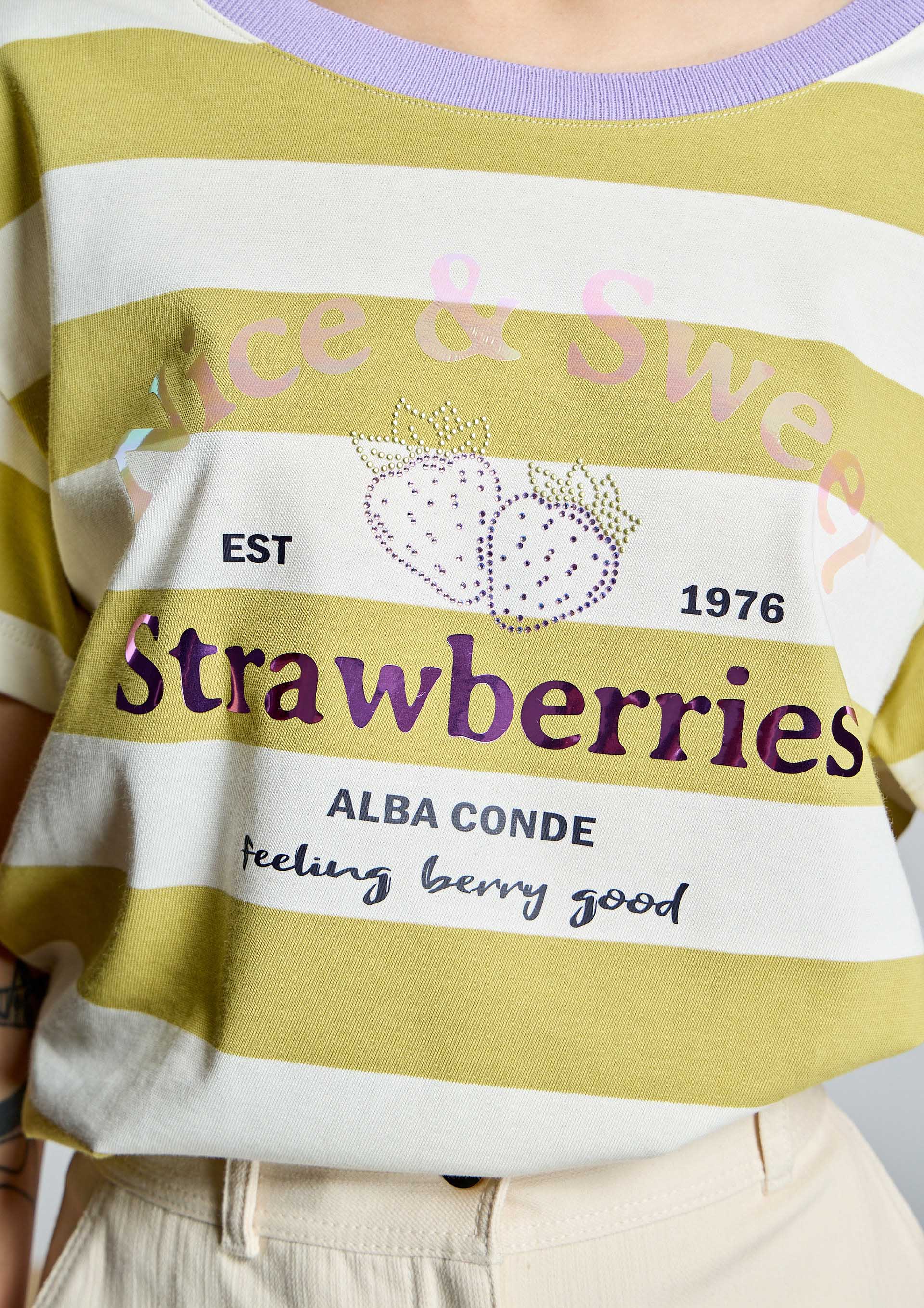 ALBA CONDE - Camiseta de rayas cruda y oliva - Imagen 4