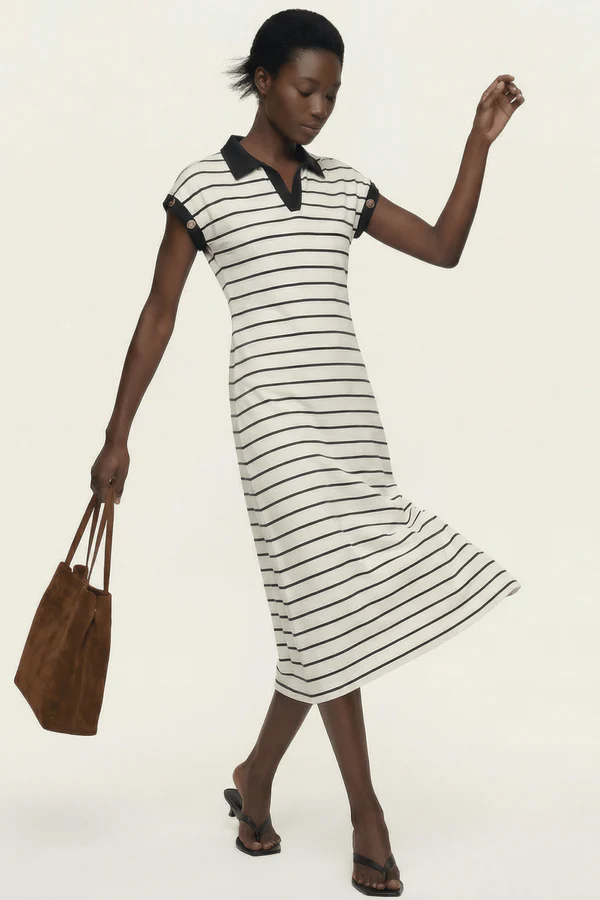 LOLITAS&L - Vestido blanco de rayas escote polo