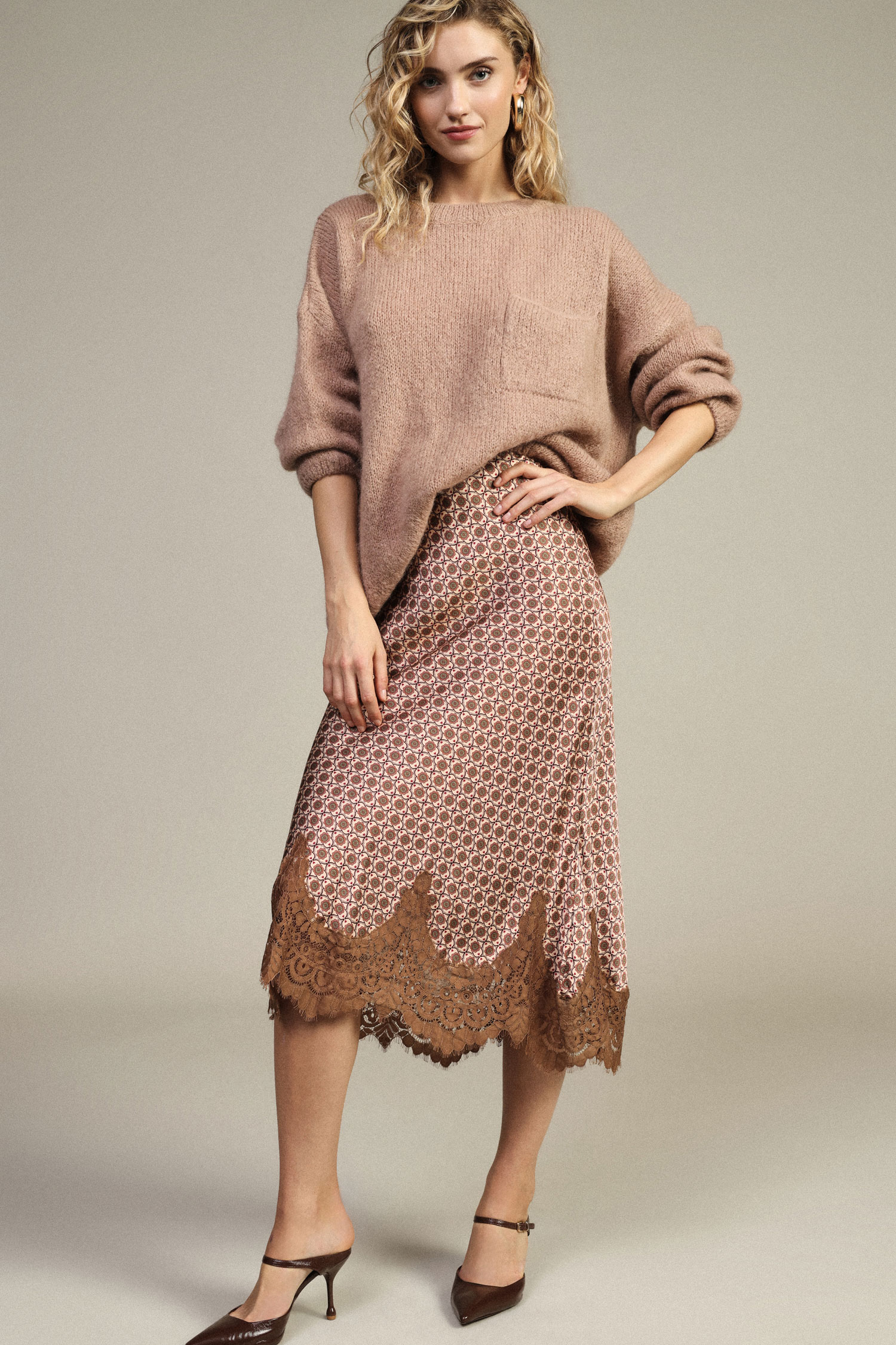 DIXIE · Falda midi estampada con encaje