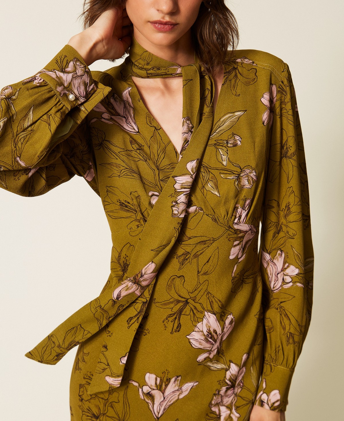 TWINSET · Vestido midi de crepé con flores