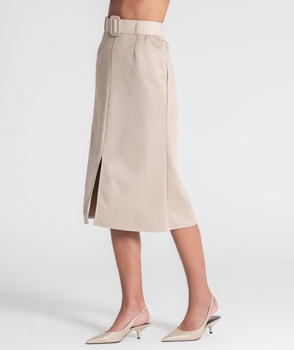 RÜGA · Falda midi de antelina