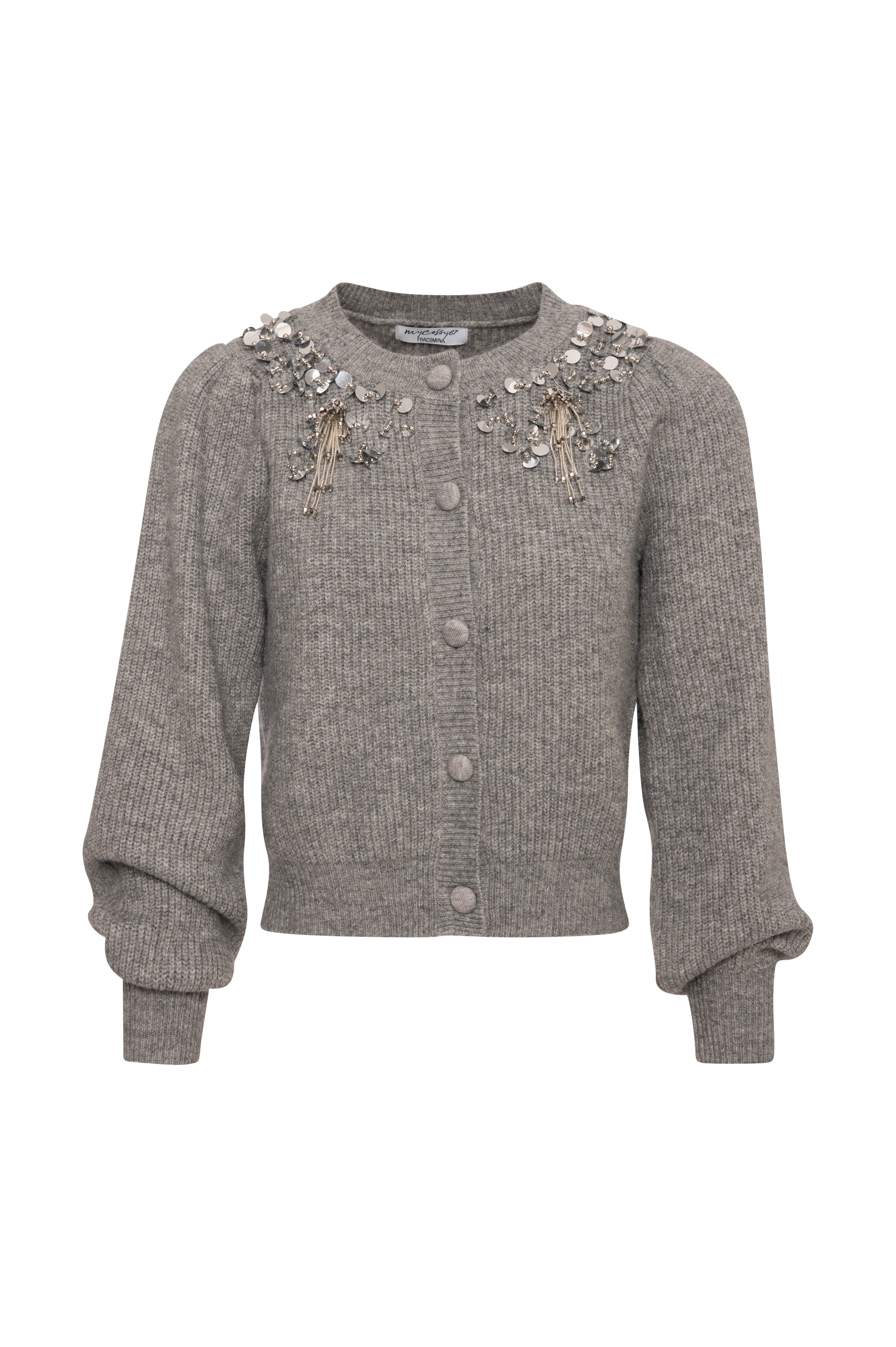Knitted cardigan regular fit with jewelry applications