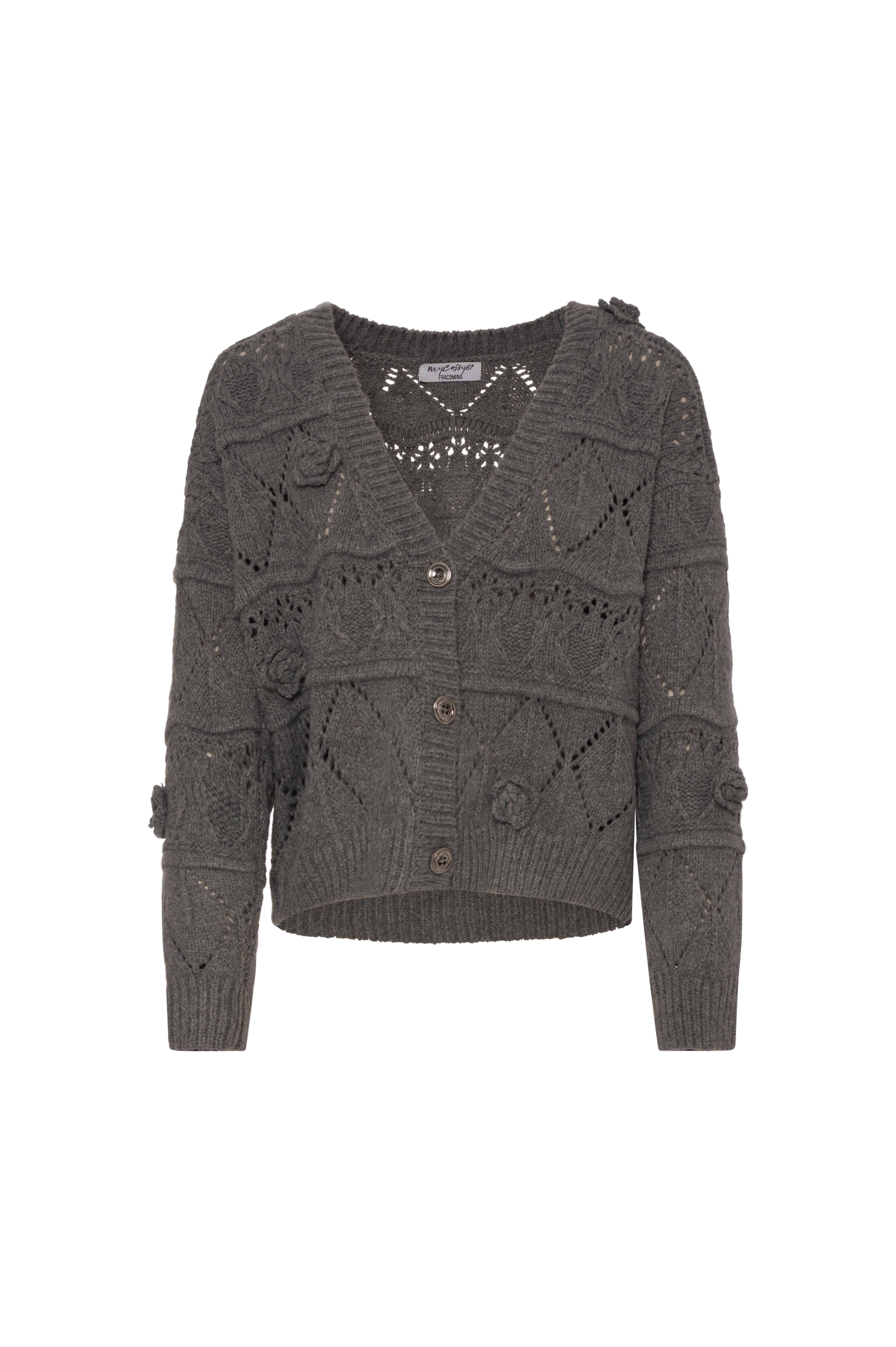 Knitted cardigan regular fit with cable stitch and openwork