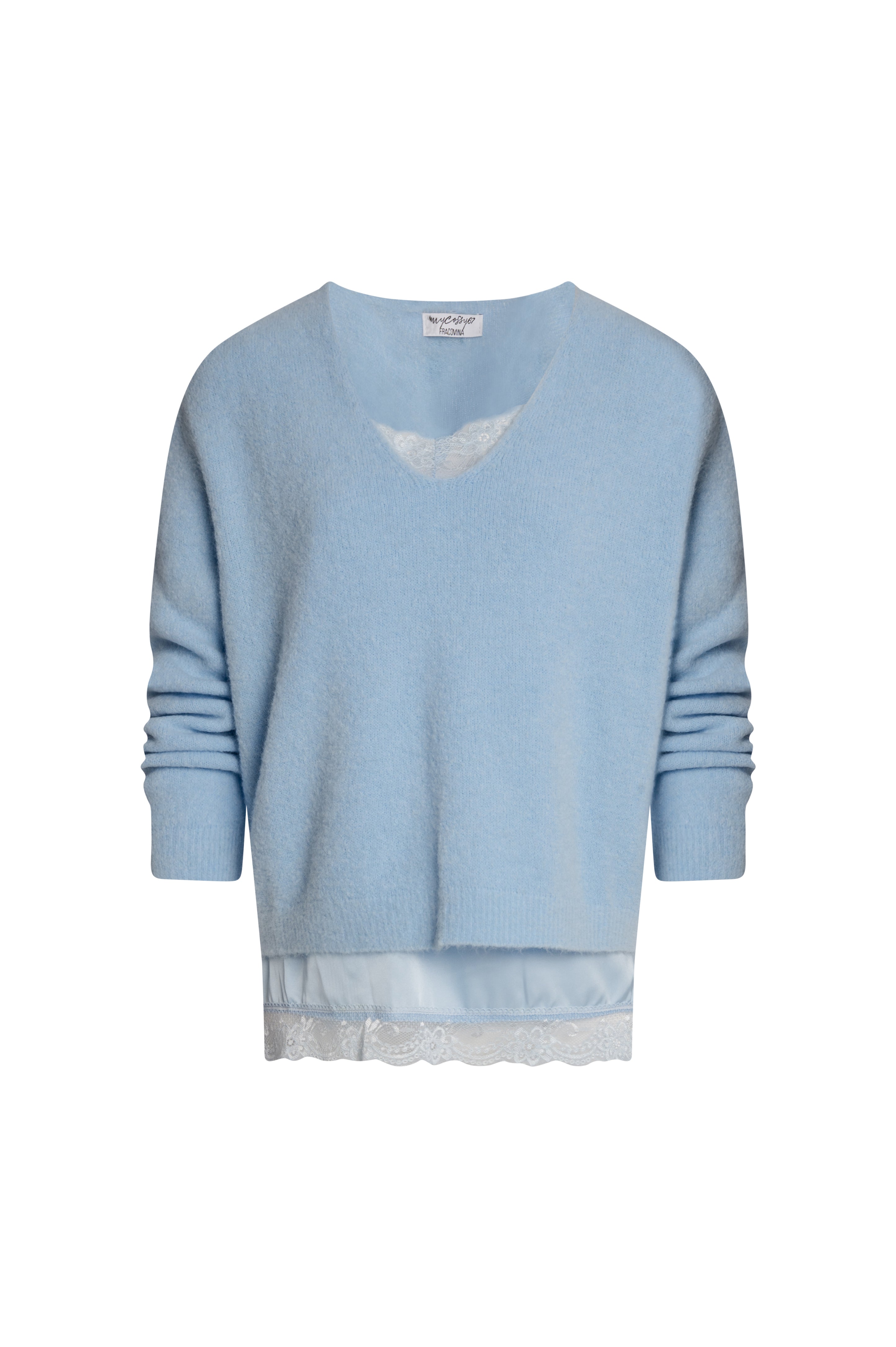 Knitwear regular fit with lingerie style top made in satin and lace