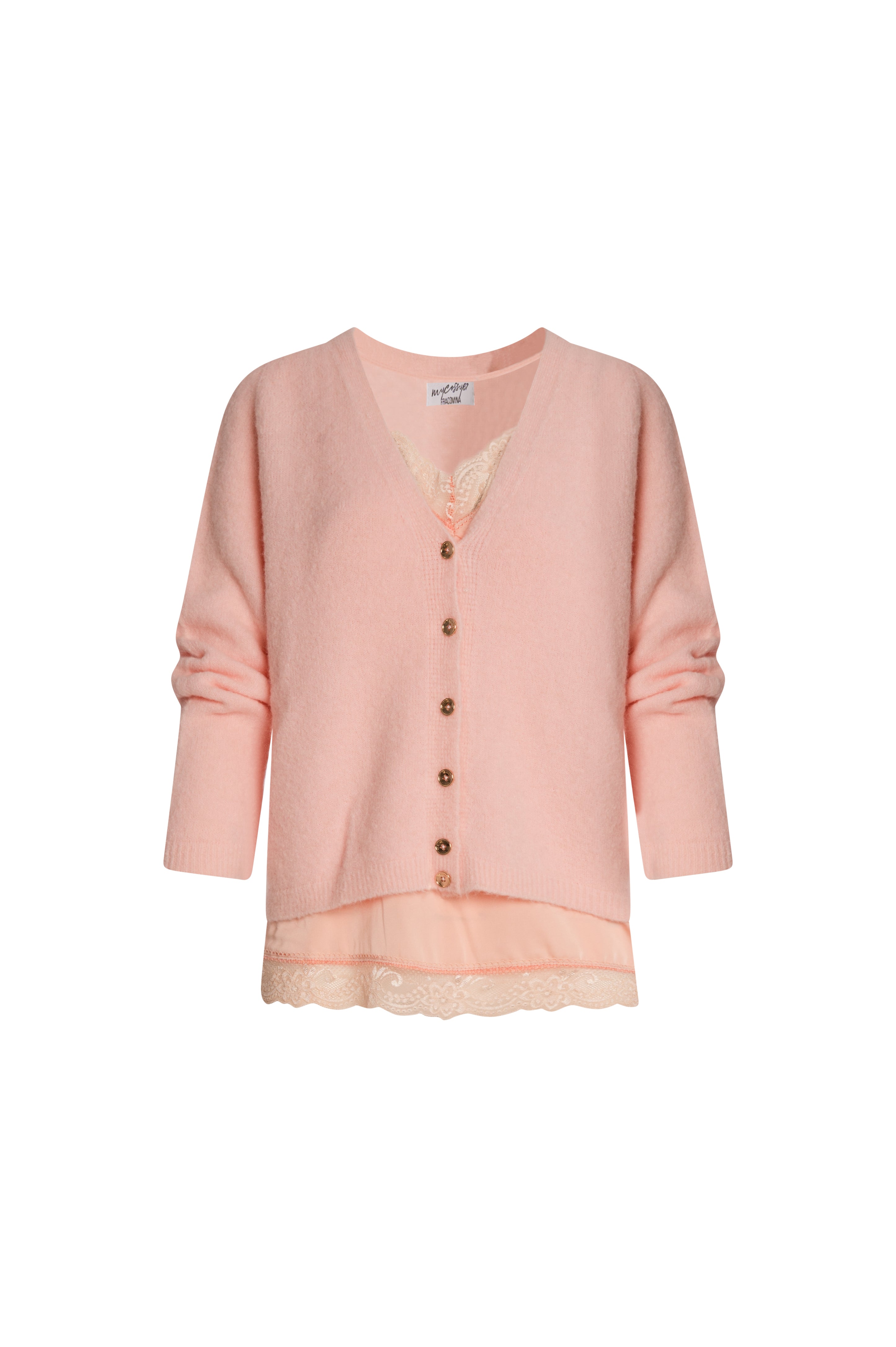Cardigan regular fit with top lingerie style made in satin and lace