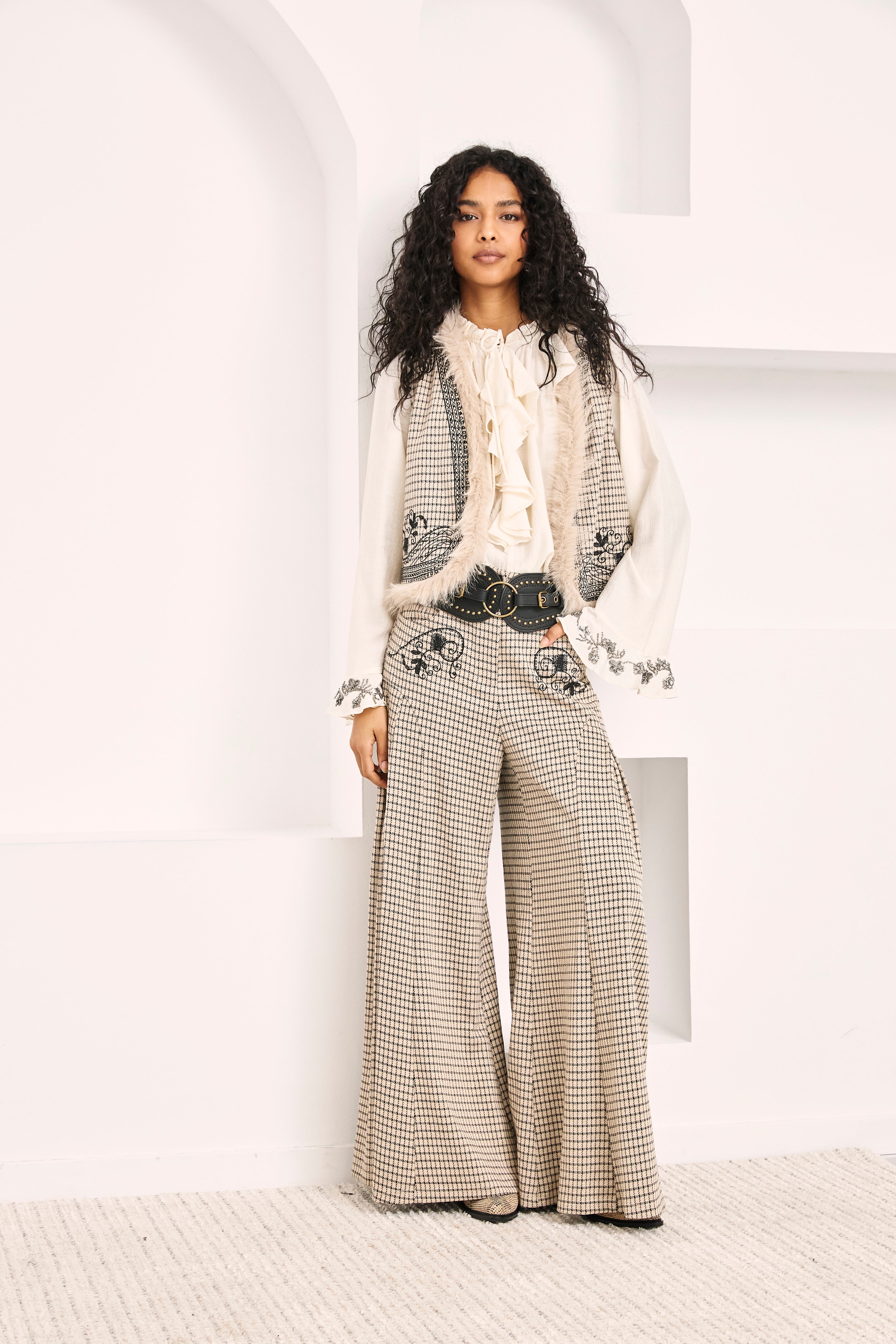 NEKANE · Pantalón palazzo de cuadros bordado - Imagen 3