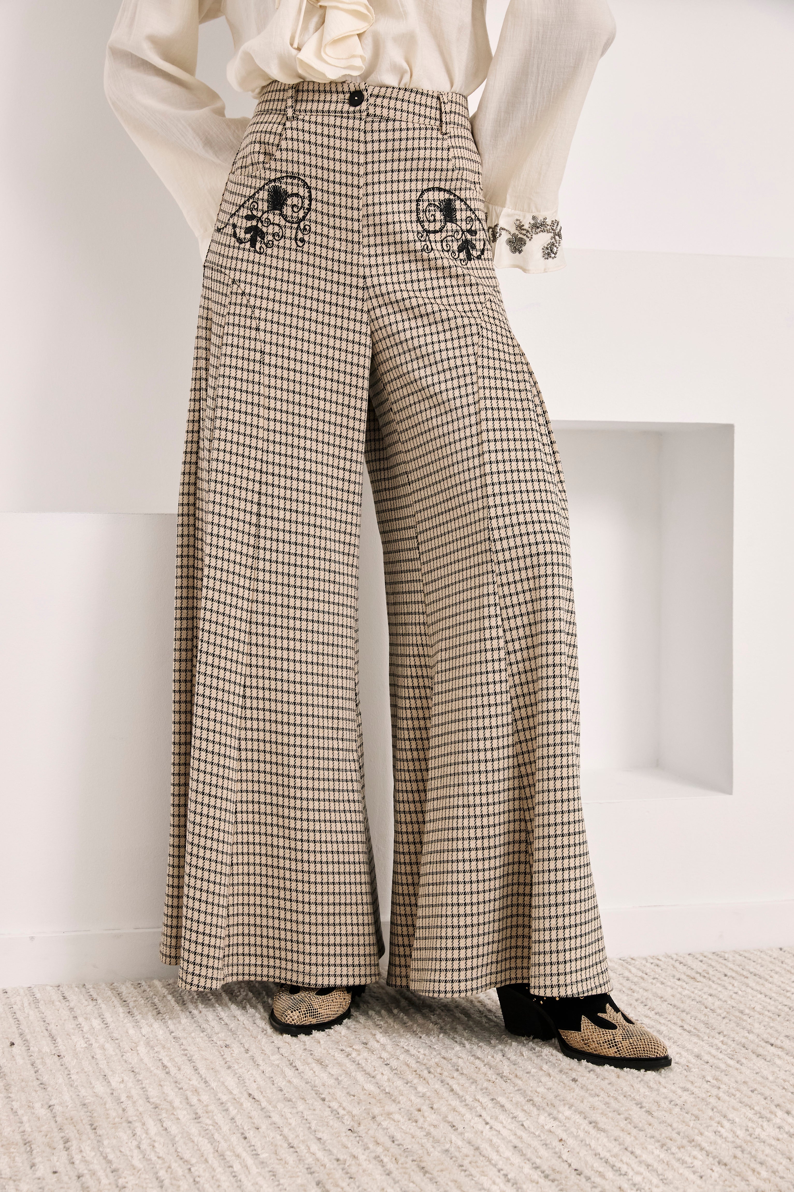 NEKANE · Pantalón palazzo de cuadros bordado - Imagen 4