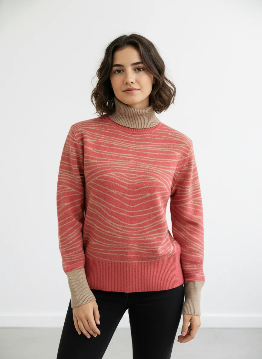 WNTCOLLECTION · Jersey jacquard bicolor de cuello cisne