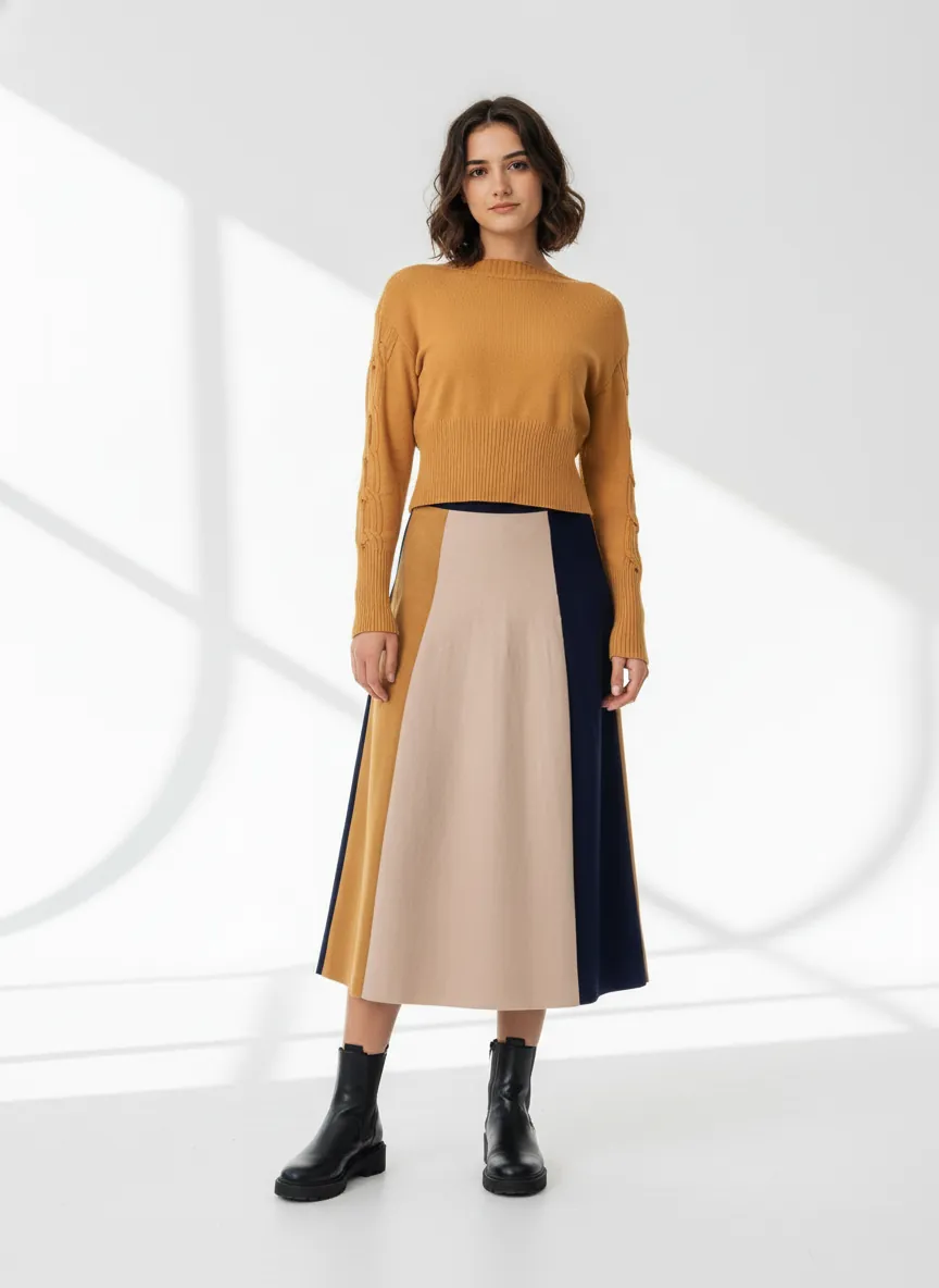 WNTCOLLECTION · Conjunto de jersey y falda colorblock