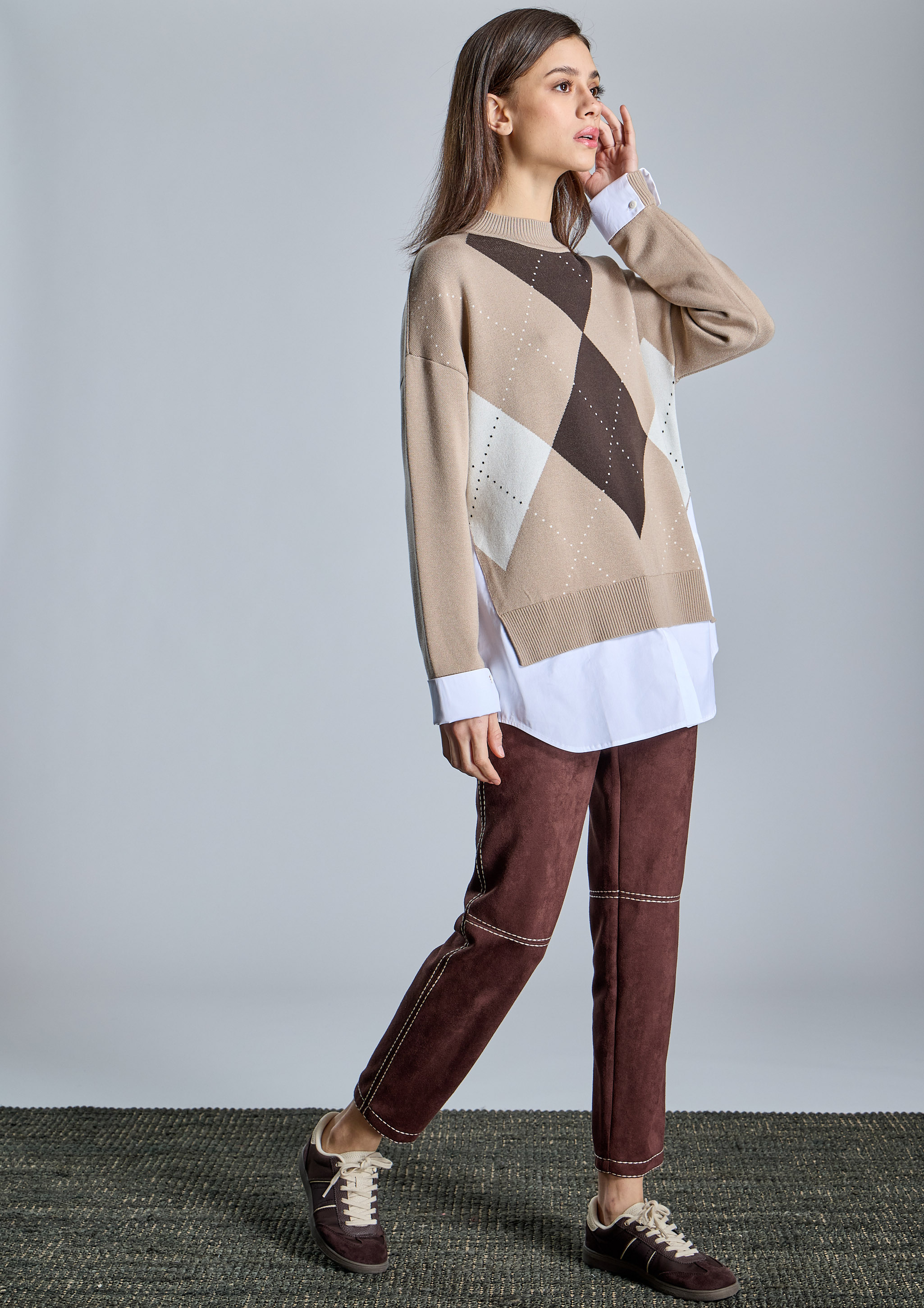 ALBA CONDE · Jersey de rombos con camisa - Imagen 2