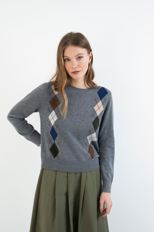 HONGO · Jersey gris con rombos