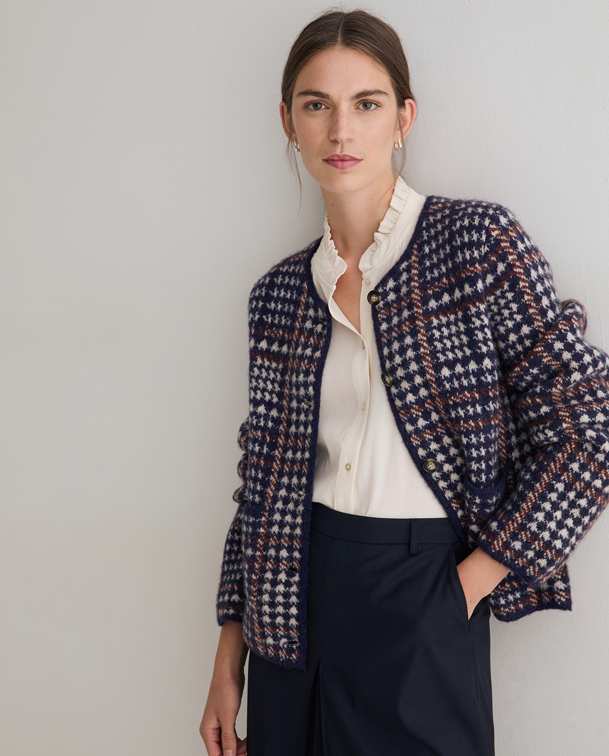 YERSE · Cárdigan jacquard de cuadros