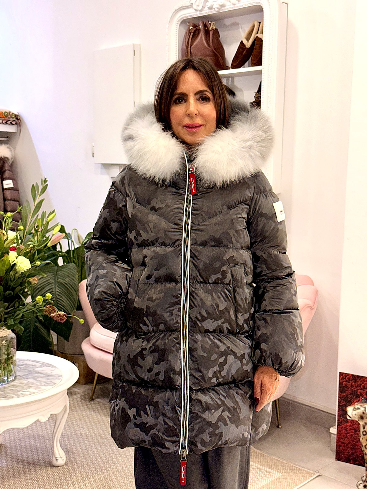 Plumífero Dichi Limbad gris camuflaje de frente